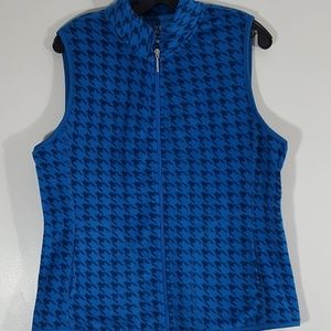 Ny & Co Fleece Blue Houndstooth Zip-up Vest Large